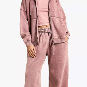 Custom Logo Winter Women Solid Acid Wash Sweating <b>Tracksuit</b> 2 Piece Set Eco-Friendly Quick Dry Breathable Wholesale Comfortable - Product Image 5