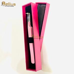 Professional Diamond Grip Eyelash Extension Tweezers <b>Set</b> Stainless Steel Light <b>Pink</b> Custom Logo OEM ODM - Product Image 1