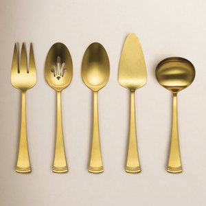 Champagne <b>Gold</b> Stainless Steel <b>Serving</b> Set Ladle Cake Server Slotted <b>Spoon</b> Cutlery Set Flatware Set - Product Image 1