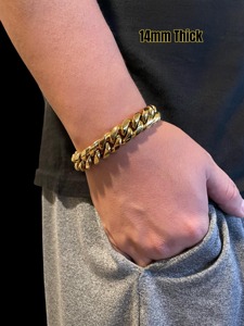 Cadena cubana de eslabones cruzados de plata de ley 925, chapada en oro de 18 quilates, cadena gruesa tipo Curb, pulsera Miami Hip Hop, unisex, de lujo y llamativa. - Product Image 1