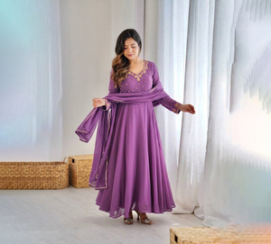 Vestido de novia étnico pakistaní personalizado a la moda, ropa de fiesta, vestido de trabajo bordado Georgette Dupatta Anarkali con cintura Natural - Product Image 1