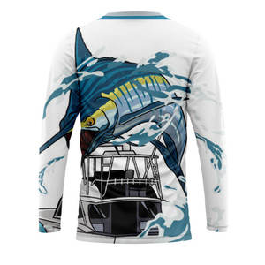 เสื้อแรชการ์ดแขนยาวสำหรับผู้ชาย ลายปลาไวท์มาร์ลิน แห้งเร็ว ป้องกันแสงแดด UPF 50+ เสื้อตกปลาสำหรับผู้ใหญ่ ระบายอากาศได้ดี เป็นมิตรกับสิ่งแวดล้อม - Product Image 2