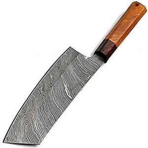 Couteau de chef moderne personnalisé fait main Burraq, lame en acier Damas, manche en bois de 8 pouces, étui en cuir, passe au lave-vaisselle - Product Image 5