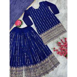 Ensemble de vêtements de fête pour femmes designer haut et bas Dupatta avec broderie - Product Image 4