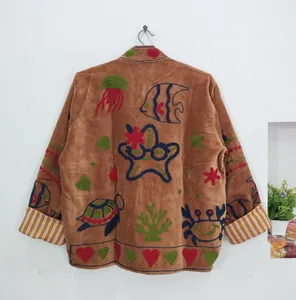 เสื้อแจ็คเก็ตสไตล์โบฮีเมียนสีน้ำตาลลายซูซานี ผ้ากำมะหยี่ ปักลายดอกไม้ สำหรับผู้หญิง เสื้อคลุมสุดชิค - Product Image 2