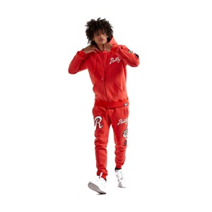 Men's Red Hooded Embroidery Tracksuit Full <b>Zip</b> <b>Sweatshirt</b> and Pants Set Streetwear Anti-Bacterial Windproof Breathable Cotton - Product Image 1