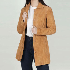 Abrigo de Cuero de Gamuza Genuina para Mujer, Corte Clásico Entallado, Chaqueta Trench de Longitud Media con 4 Botones - Product Image 1