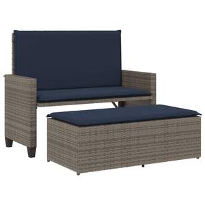Banc de patio en rotin poly gris avec coussins et repose-pieds - Product Image 2