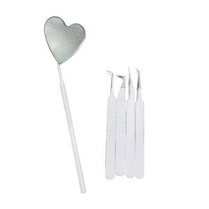 Premium 5 Piece Heart Shaped Stainless Steel Eyelash Tweezers Custom Logo & Powder Coated Finish for Extensions - Product Image 1