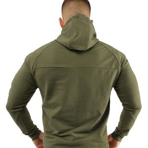 Vente en gros de sweat-shirts à capuche zippés pour hommes, coupe ajustée, vert, col roulé, haute qualité, col brodé, motif uni, hiver - Product Image 2