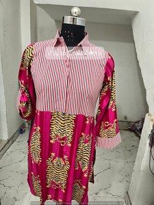 Women's Printed Casual <b>Dress</b> <b>Tiger</b> Stripe Pattern Shirt Collar Midi <b>Dress</b> Boohemian Summer Wear - Product Image 6