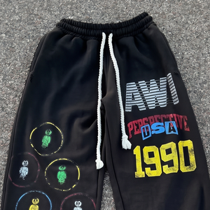 Askar Wear Inc Men's Green Sweatpants Elastic Waist Drawstring Casual Streetwear Cotton Midweight Letter Print Left Leg - Product Image 2