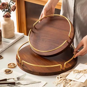 Nouveau plateau décoratif en bois rond avec poignée en métal, 2 pièces, design minimaliste, artisanat - Product Image 6