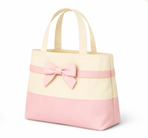 Bolsa de Mano de Lona a Rayas Rosa y Crema Ecológica Premium con Lazo Rosa, Tamaño Mediano, para Compras, Estilo Bonito, Uso Diario - Product Image 2