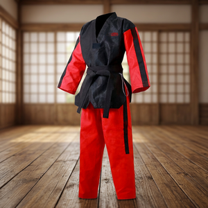 Uniforme de Taekwondo Profesional Antideslizante de Algodón Ligero Negro y Rojo de Primera Calidad, Conjunto de Dobok para Competición de Poomsae, Unisex, Corte Recto - Product Image 3