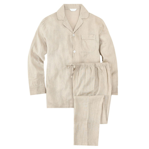 Ensemble de pyjama tricoté uni pour homme, haut boutonné à col cranté à manches longues et pantalon à cordon de serrage, vêtements de détente - Product Image 1