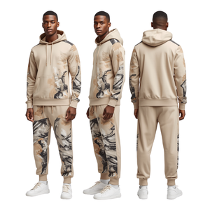 Conjunto Deportivo con Capucha para Hombre, Diseño Moderno con Estampado de Movimiento en el Desierto, Estilo Atlético Relajado y Contemporáneo - Product Image 3
