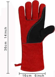 Red Leather Safety Gloves Wrist Length Plain Style Thermal Unlined for Daily Use Winter Warmth - Product Image 2