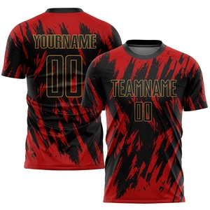 Uniforme de Fútbol Sublimado Personalizado de Primera Calidad, Color Rojo, Negro y Dorado Antiguo, Venta al Por Mayor Directa de Fábrica - Product Image 1