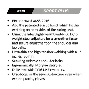 ชุดสายรัดนิรภัยสำหรับแข่งรถระดับมืออาชีพ TBRACING Sport Plus ได้รับการรับรองจาก FIA รองรับ OEM ODM ขายส่ง พร้อมอุปกรณ์ยึดแบบ Eye Bolts ขนาด 7/16 UNF - Product Image 5
