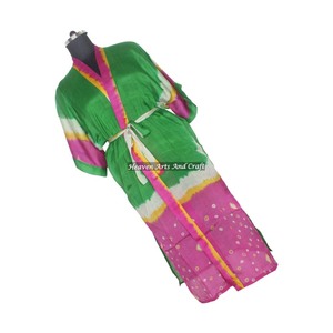 KL009 Collection Été 2026 Kimono long en soie style sari vintage, tenue décontractée longue, Kimono sari vintage long, style bohème estival - Product Image 4