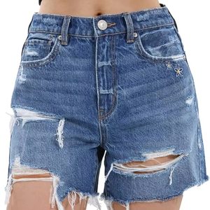 Shorts de mezclilla de cintura alta para mujer, estilo occidental, con bordado azul, de alta calidad, venta al por mayor, novedad de verano - Product Image 1