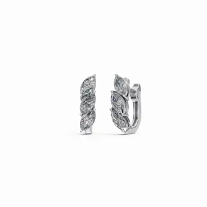 Pendientes de aro con diamantes en forma de marquesa celestial en oro blanco de 18 quilates, pendientes de diamantes, joyería fina de diamantes para mujer - Product Image 1