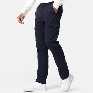Pantalon cargo homme bleu marine coupe droite multi-poches en coton style décontracté mi-lourd taille élastique braguette boutonnée - Product Image 2