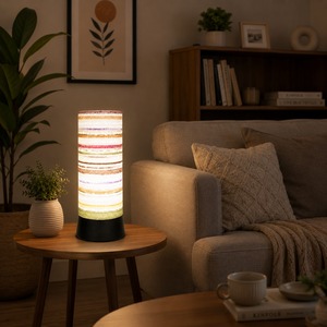 Striped Fabric LED Table Lamp Modern Bedside Night <b>Light</b> <b>Decorative</b> Desk Lamp Warm Ambient <b>Light</b> for Bedroom Living Room Office - Product Image 2