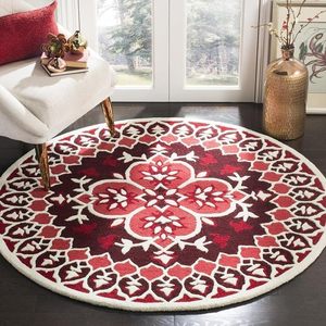 Tapis artisanal rouge, design naturel et organique, forme arrondie, antidérapant, adapté aux animaux domestiques, à poils longs, pour salon, chambre et décoration intérieure. - Product Image 3