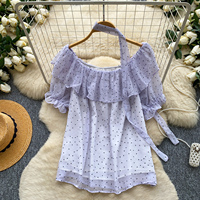 Blusas Elegantes de Chifón de Manga Corta para Verano, Camisas con Volantes y Estampado de Puntos para Mujer, Tops Elegantes para Dama, Ropa al por Mayor para Mujer