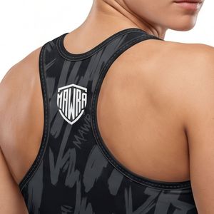 MAWRA Soutien-gorge de sport pour femme, col rond, dos nageur, imprimé, respirant, soutien moyen, noir/gris - Product Image 4