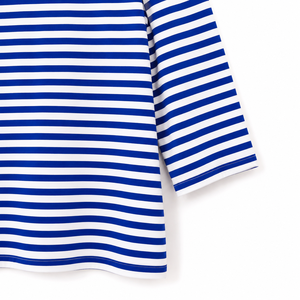 T-shirt décontracté en tricot pour femme, col rond, coupe régulière, manches 3/4, rayures teintées en fil de qualité supérieure - Product Image 3