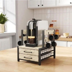 Organisateur de station à café en bois pour comptoir, tiroir porte-capsules K-Cup avec 8 crochets pour tasses à café, support de rangement pour dosettes de café pour la maison - Product Image 1