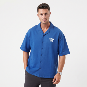 Men Drop Shoulder Shirt Loose Boxy Fit <b>Short</b> <b>Sleeve</b> <b>Button</b> <b>Up</b> Casual Garment Custom Logo Cotton Good Quality Shirt For Men - Product Image 2