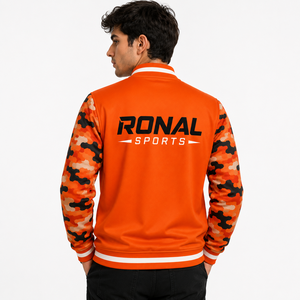 RONAL SPORTS เสื้อแจ็คเก็ตแขนลายพรางสีส้มสำหรับผู้ชาย แจ็คเก็ตวาร์ซิตี้ลำลอง ปกคอพับ ติดกระดุมด้านหน้า ทรงปกติ ใส่ได้ในฤดูใบไม้ร่วง - Product Image 4