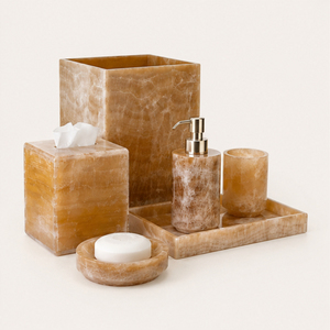 Ensemble d'accessoires de salle de bain de luxe en marbre, décoration moderne pour hôtel avec distributeur de savon, plateau et boîte à mouchoirs - Product Image 1