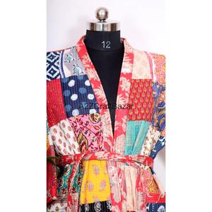 Vestido Kimono de Lujo con Estampado Floral, 100% Algodón, Estilo Kantha, para Mujer, Ropa de Dormir Bohemia para Playa, con Cinturón - Product Image 4