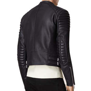 Blouson de moto réversible imperméable en peau de mouton cirée délavée noir et marron à col montant grande taille pour homme - Product Image 4