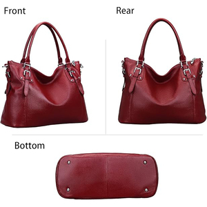 Bolso de Mano Tipo Hobo de Cuero Genuino para Mujer, Diseño de Lichee Rojo, Estilo Clásico, Gran Capacidad, Cierre de Broche, Correa Extraíble, Uso Diario - Product Image 3