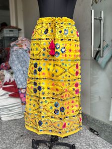 Kutch Embroidered Floral <b>Boho</b> Cotton <b>Skirt</b> Elastic Waist Gujarati Traditional Ghagra Handcrafted Embroidery Mirror Work - Product Image 1