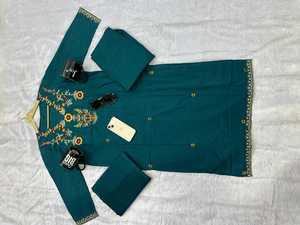 Elegant Dark Green 100% Cotton Embroidery Three Piece Suit for Women with Kurta Pant <b>Dupatta</b> Ethnic Wear Wholesale - Product Image 5