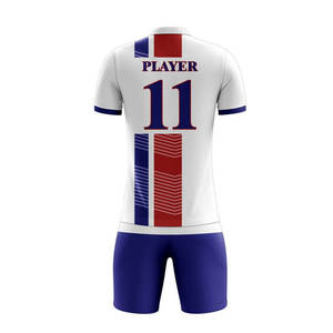 Custom Men's White Soccer Jersey With Blue Red Stripes Player 11 Sublimated Print Short Sleeve <b>Athletic</b> Fit Uniform - Product Image 5