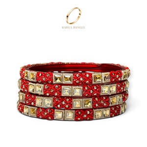 Fine Finish Kashmiri Bridal <b>Red</b> Glass Bangles Trendy Zirconia Gold Plated Wedding Festive Wear Wholesale Price - Product Image 3