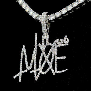 Hip Hop Iced Out Personal Pendant Custom Name Diamond Letter Pendant Necklace Brush Font New Style Custom Name Pendant Necklace - Product Image 1