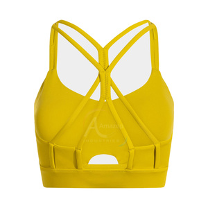Women's High Support Lightweight Breathable Yoga Sports Bra Yellow Spandex/Polyester Adjustable Straps U-NECK - Product Image 4