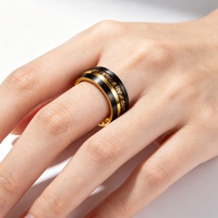 Wolframcarbid-Ring mit Goldblatt- und Meteoriteneinlage, gebürstete Kante, Komfort-Herren-Ehering, Verlobungs- und Versprechensschmuck