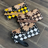 Portefeuille long à poignet en cuir à carreaux fait main de luxe avec protection RFID, nouveau design floral pour femmes, élégant organiseur de cartes, pochette pour les voyages