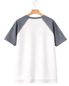 Women White Gray Raglan Sleeve Henley T Shirt Cotton Blend Short Sleeve Casual Summer <b>Top</b> Trendy Comfortable Lightweight Wear - Product Image 2