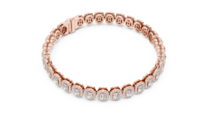 Bracelet tennis en or rose 10 carats avec halo de diamants taille radiant - Product Image 2